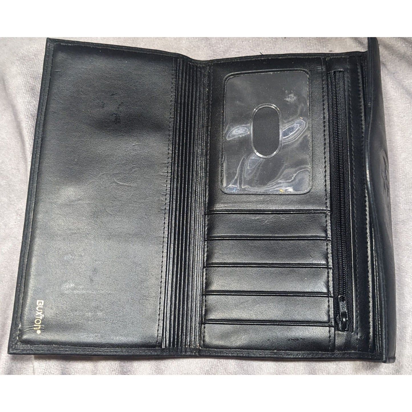 Vintage Buxton Leather Black Wallet With Attached Coin Pouch