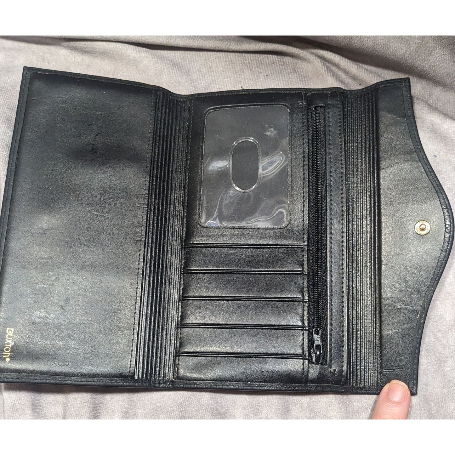 Vintage Buxton Leather Black Wallet With Attached Coin Pouch