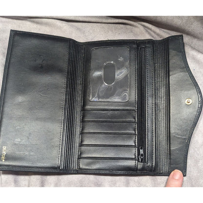 Vintage Buxton Leather Black Wallet With Attached Coin Pouch