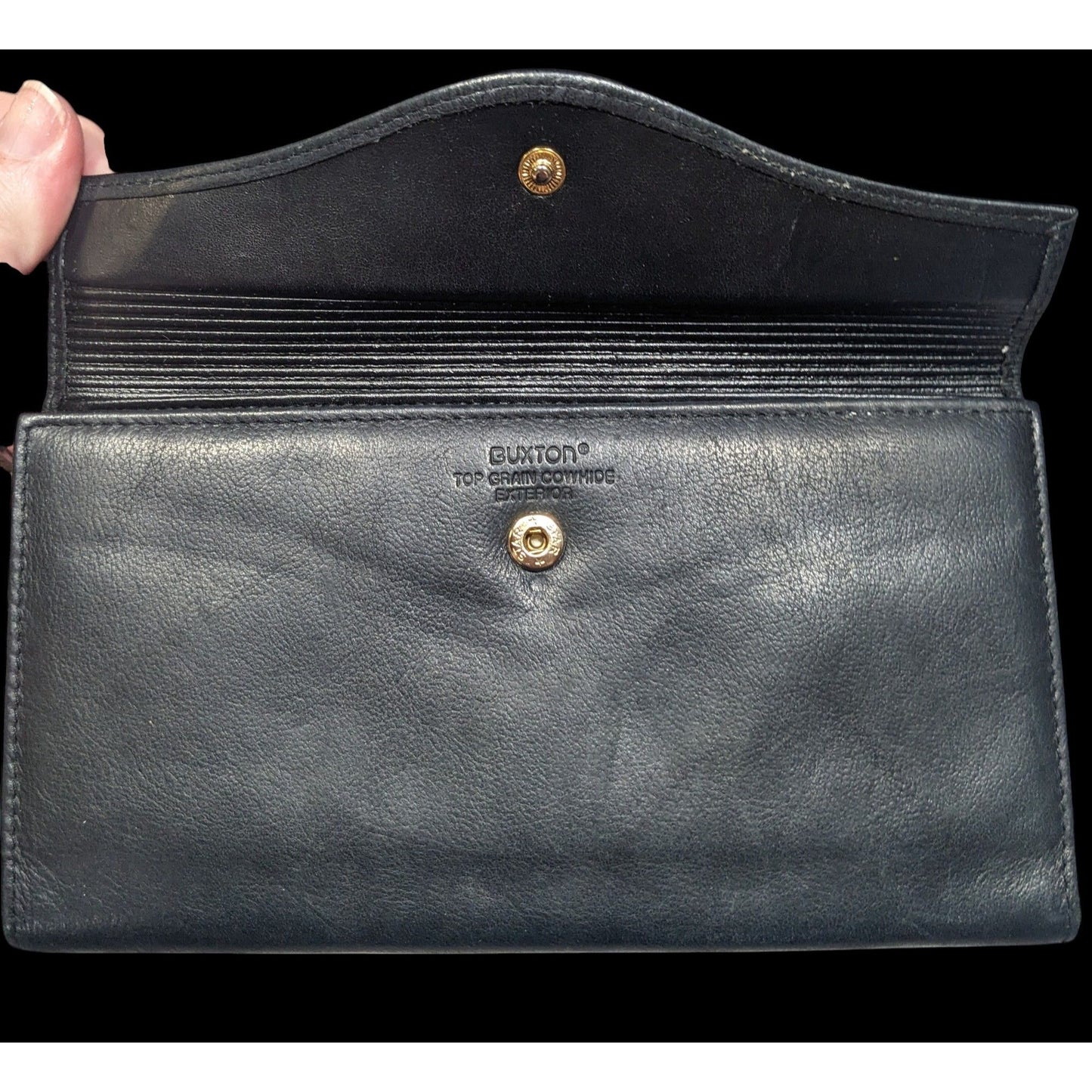 Vintage Buxton Leather Black Wallet With Attached Coin Pouch