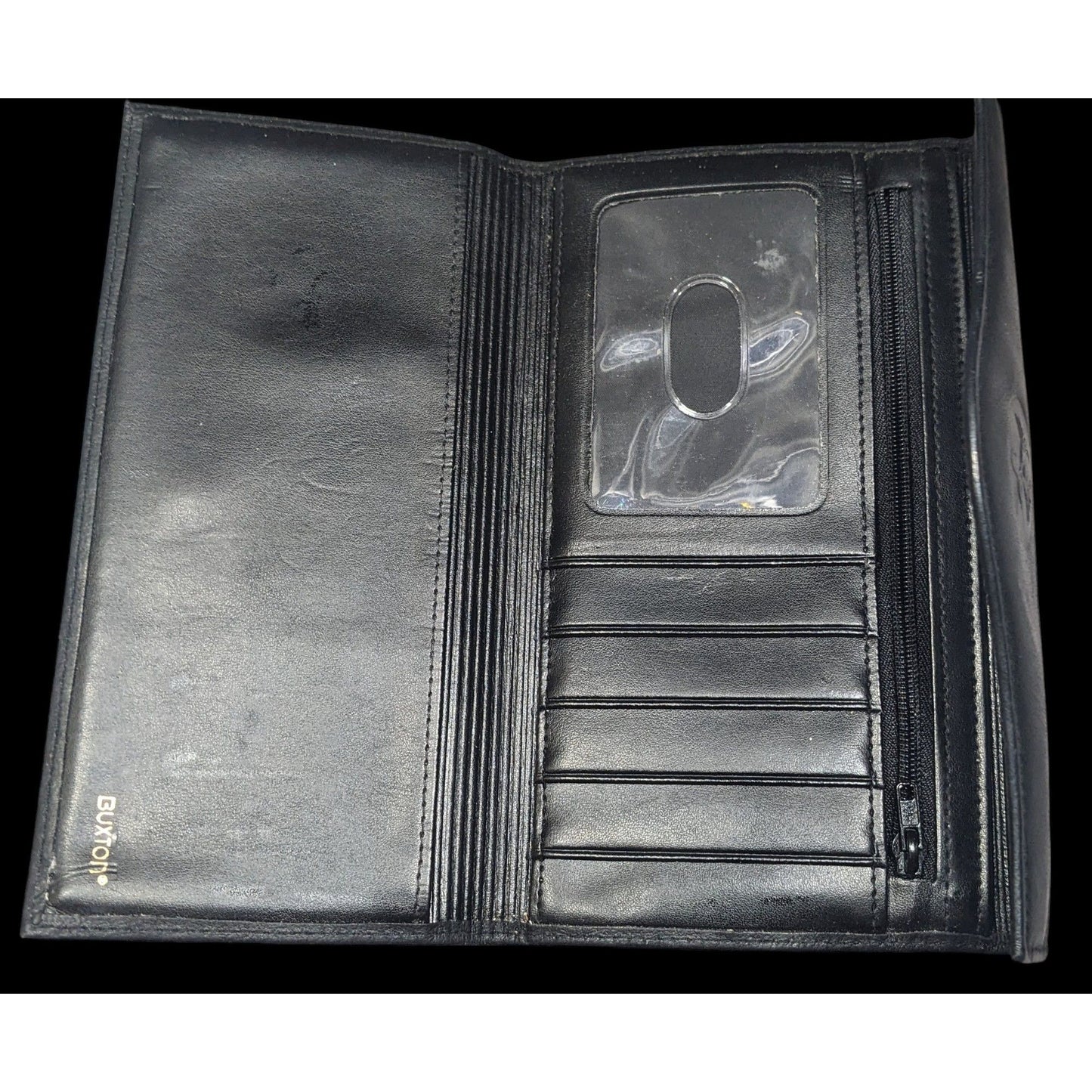 Vintage Buxton Leather Black Wallet With Attached Coin Pouch