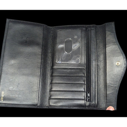 Vintage Buxton Leather Black Wallet With Attached Coin Pouch