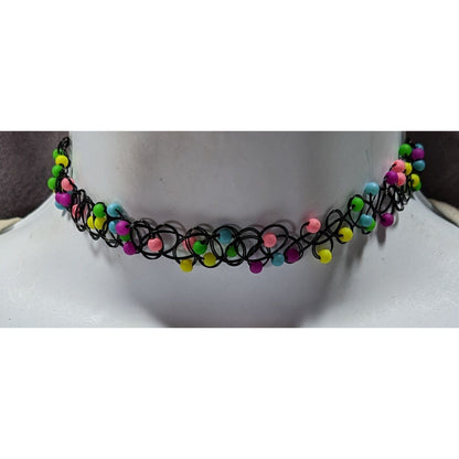 90s Style Rainbow Beaded Tattoo Choker Necklace