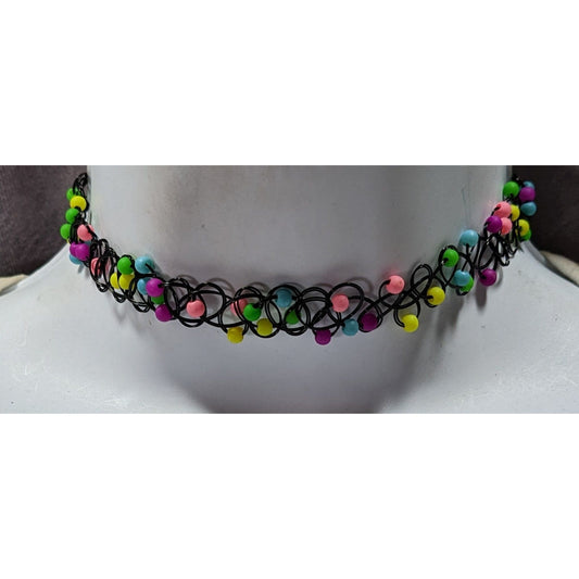 90s Style Rainbow Beaded Tattoo Choker Necklace