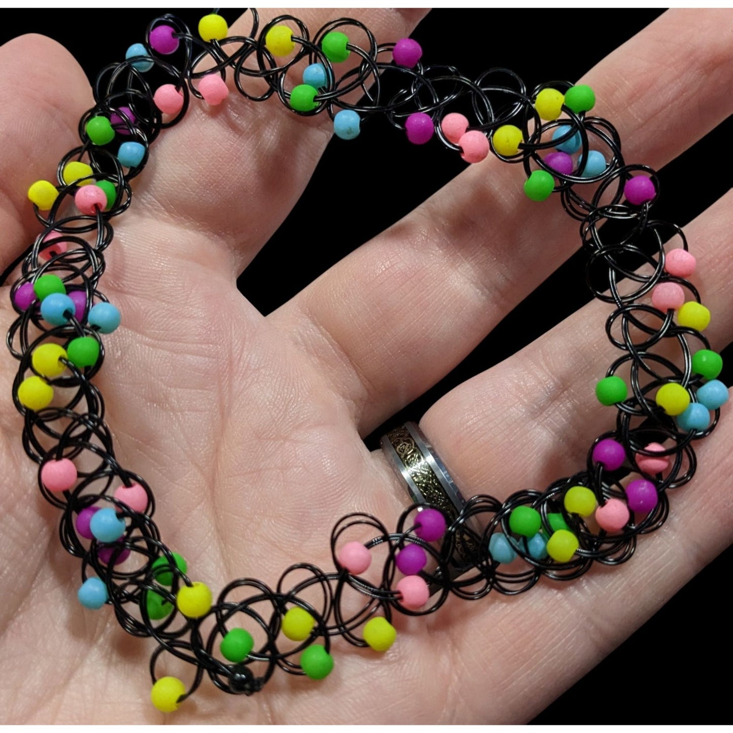 90s Style Rainbow Beaded Tattoo Choker Necklace