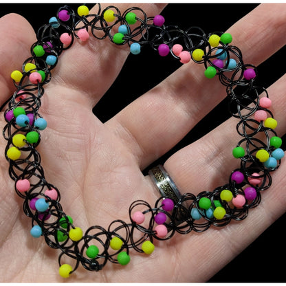 90s Style Rainbow Beaded Tattoo Choker Necklace