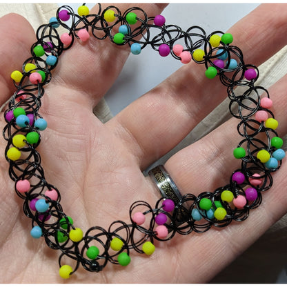 90s Style Rainbow Beaded Tattoo Choker Necklace