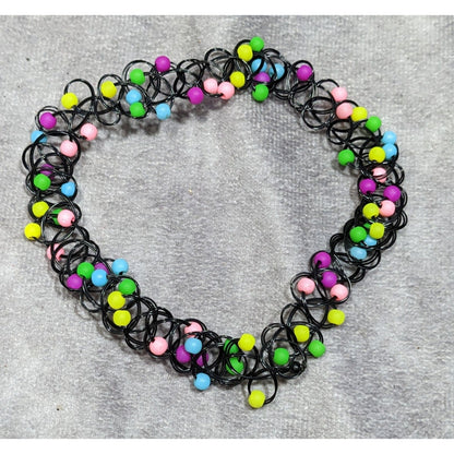 90s Style Rainbow Beaded Tattoo Choker Necklace