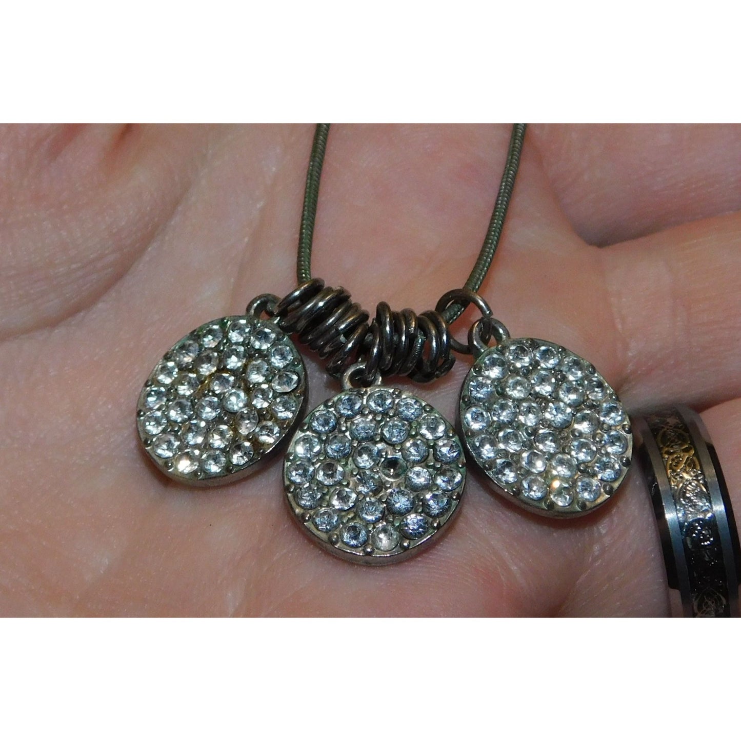 Casual Glam Triple Rhinestone Medallion Silver Tone Necklace