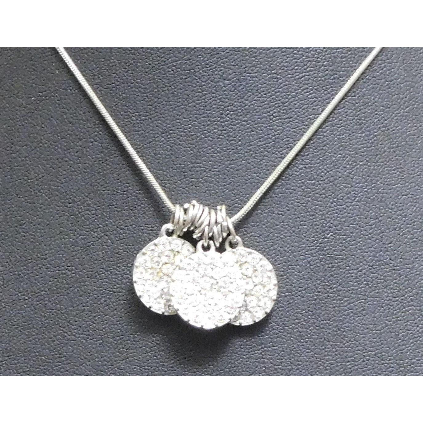 Casual Glam Triple Rhinestone Medallion Silver Tone Necklace