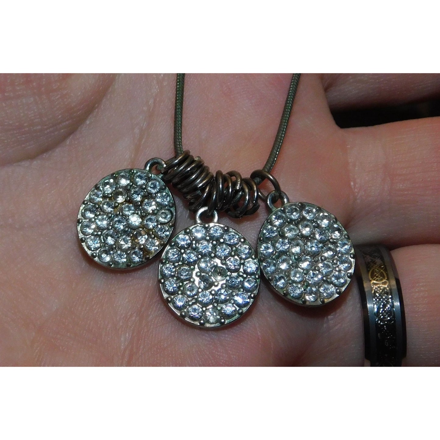 Casual Glam Triple Rhinestone Medallion Silver Tone Necklace