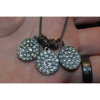 Casual Glam Triple Rhinestone Medallion Silver Tone Necklace