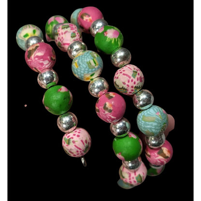 Viva Beads Pink And Green Cupcake Polymer Clay Beaded Coil Bracelet