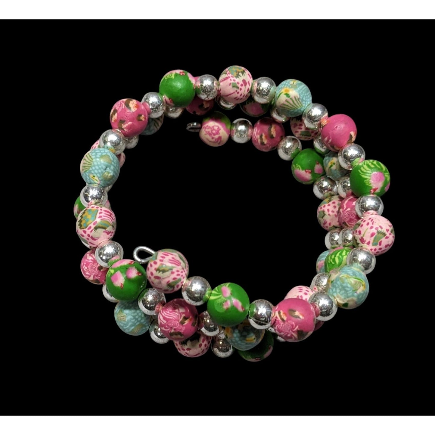 Viva Beads Pink And Green Cupcake Polymer Clay Beaded Coil Bracelet