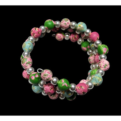 Viva Beads Pink And Green Cupcake Polymer Clay Beaded Coil Bracelet