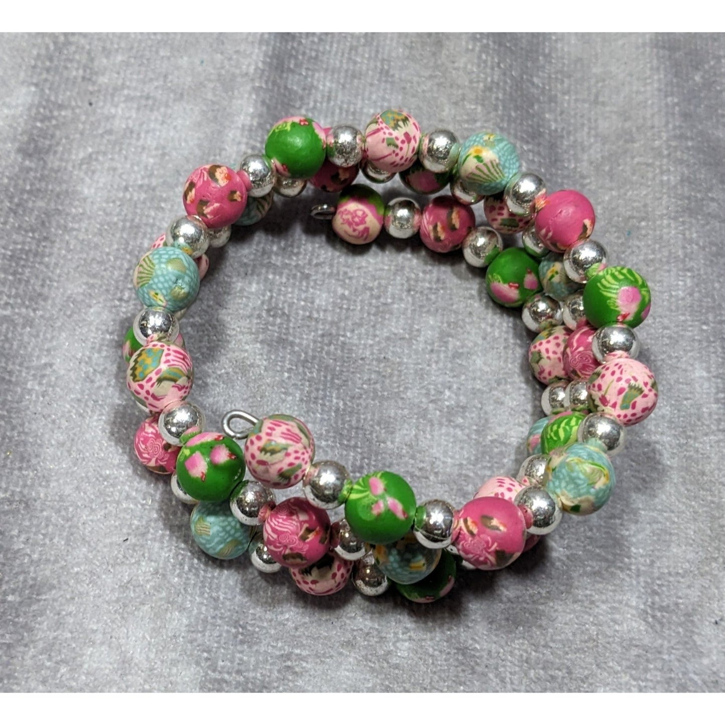 Viva Beads Pink And Green Cupcake Polymer Clay Beaded Coil Bracelet