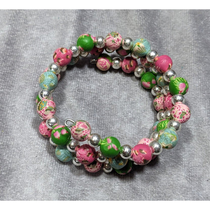Viva Beads Pink And Green Cupcake Polymer Clay Beaded Coil Bracelet