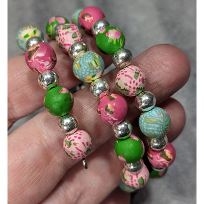 Viva Beads Pink And Green Cupcake Polymer Clay Beaded Coil Bracelet