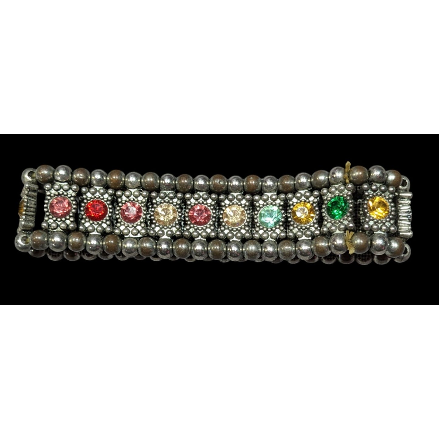 Boho Chic Rainbow Gemmed Silver Tone Stretch Bracelet