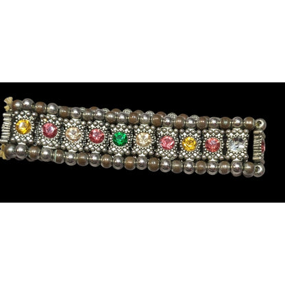 Boho Chic Rainbow Gemmed Silver Tone Stretch Bracelet