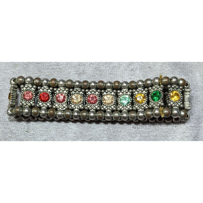 Boho Chic Rainbow Gemmed Silver Tone Stretch Bracelet