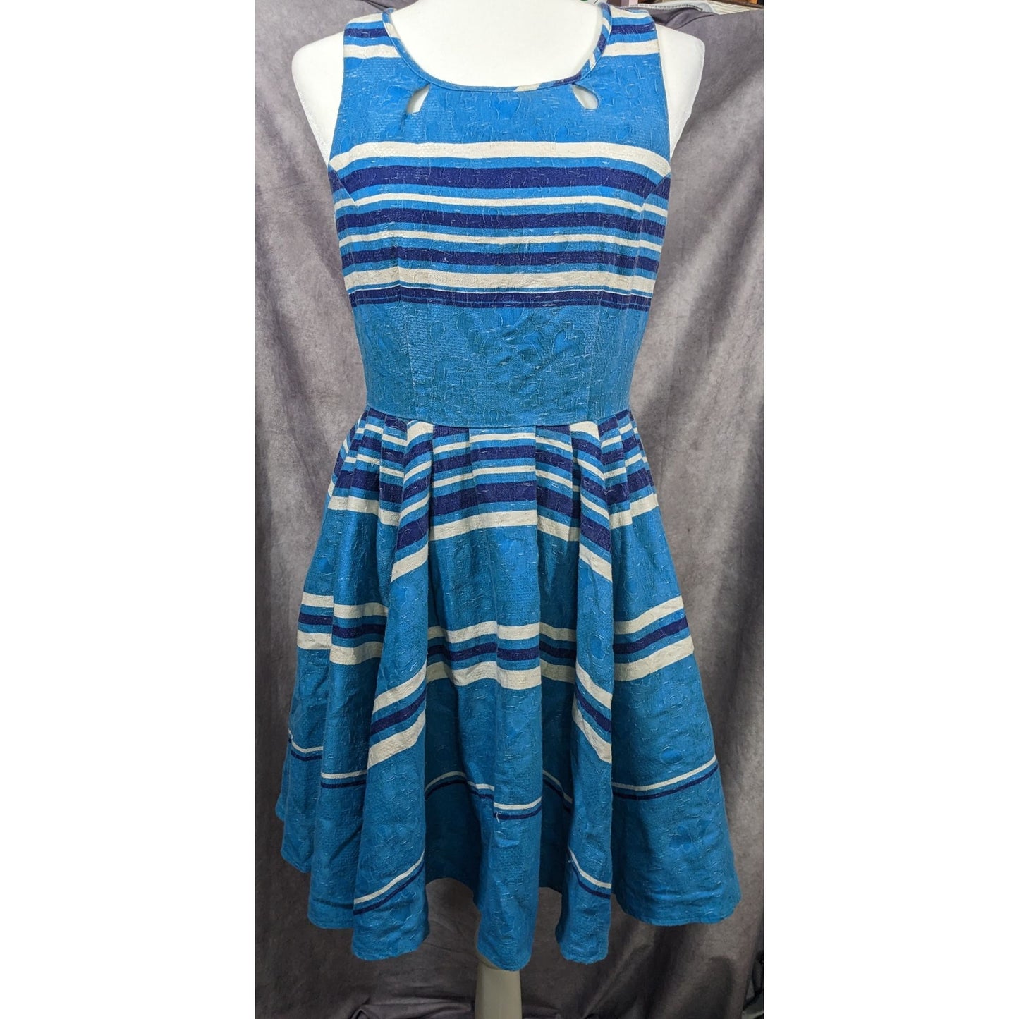 Blue And White Striped Sleeveless Dress by Gabby Skye