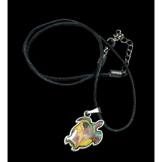 Earthy Beach Inspired Turtle Pendant Necklace With Swirled Enamel Fill