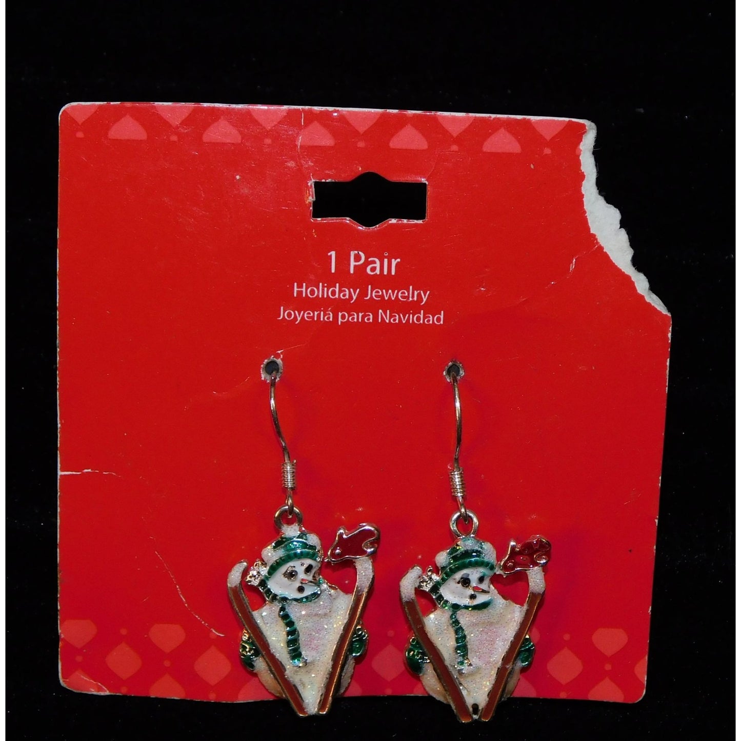 Skiing Snowman Glitter Enamel Dangle Earrings