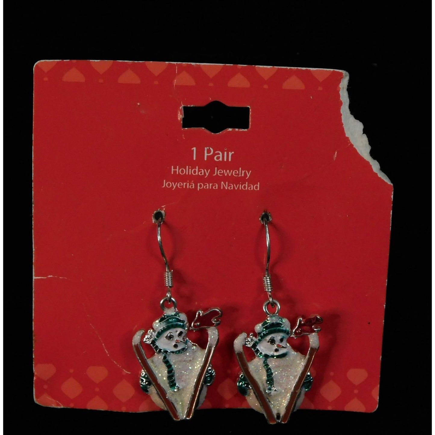 Skiing Snowman Glitter Enamel Dangle Earrings