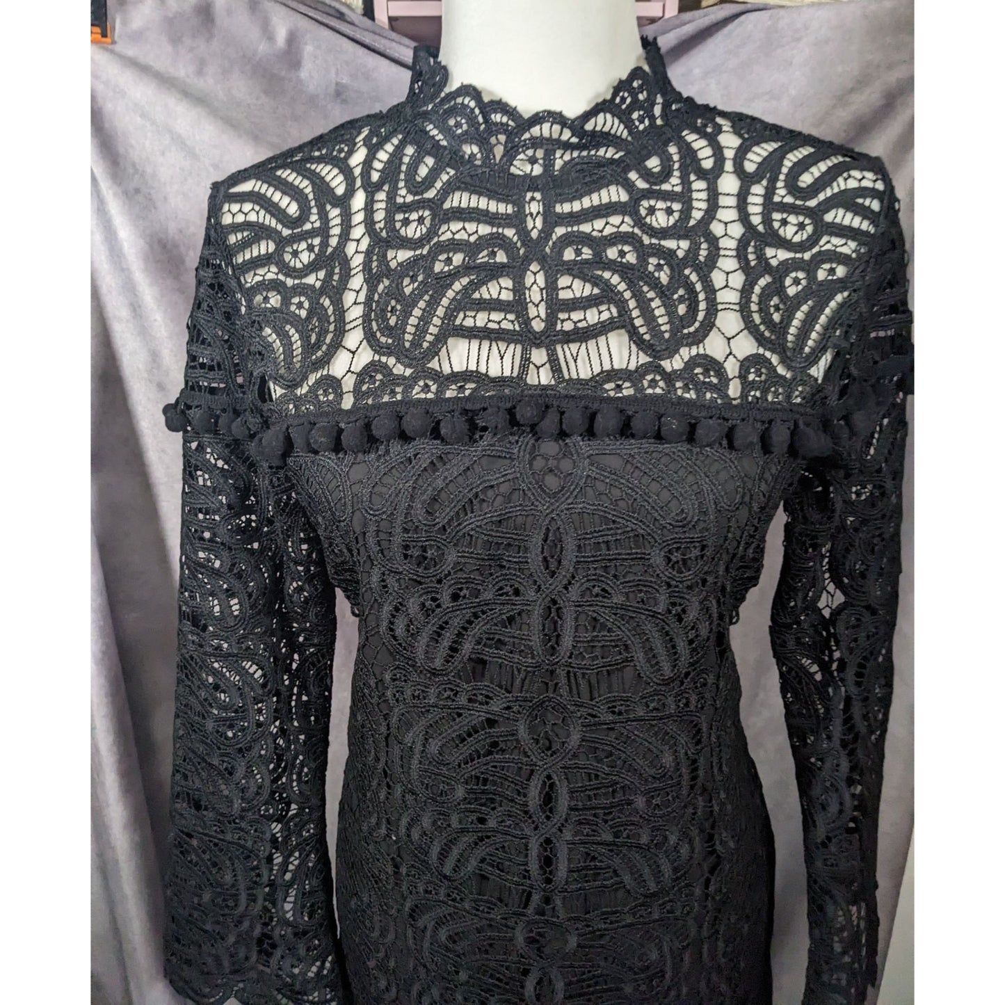 Tularosa Gothic Matilda Lace Mock Neck Shift Dress Size Small