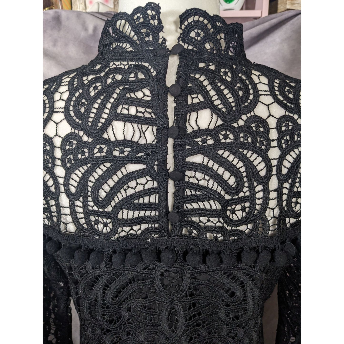 Tularosa Gothic Matilda Lace Mock Neck Shift Dress Size Small