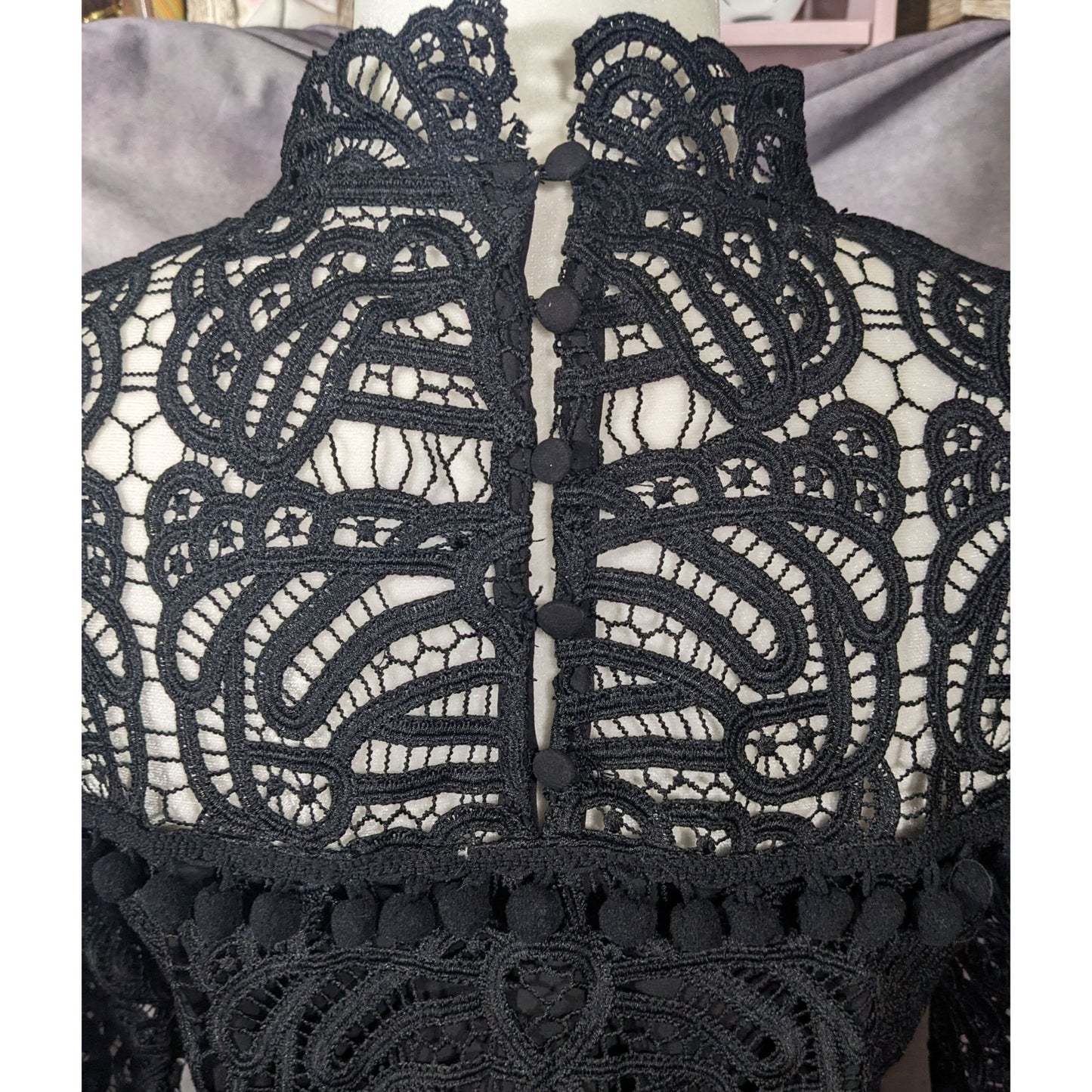 Tularosa Gothic Matilda Lace Mock Neck Shift Dress Size Small