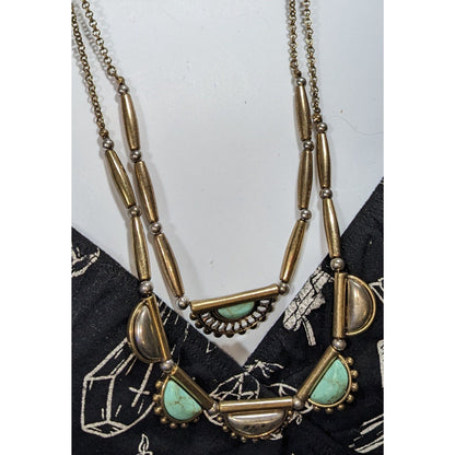 Southwestern Boho Turquoise Style Half Moon Bronze Tone Statement Necklace