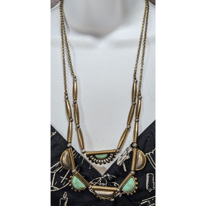 Southwestern Boho Turquoise Style Half Moon Bronze Tone Statement Necklace