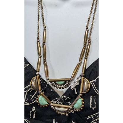 Southwestern Boho Turquoise Style Half Moon Bronze Tone Statement Necklace