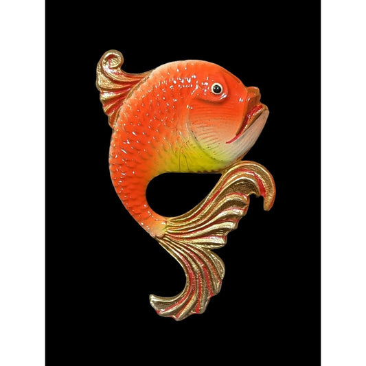 Vintage Korean Hand Painted Goldfish Brooch