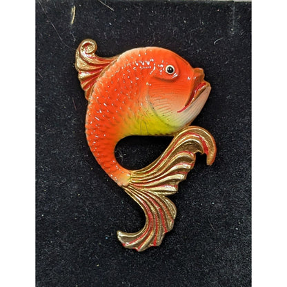 Vintage Korean Hand Painted Goldfish Brooch