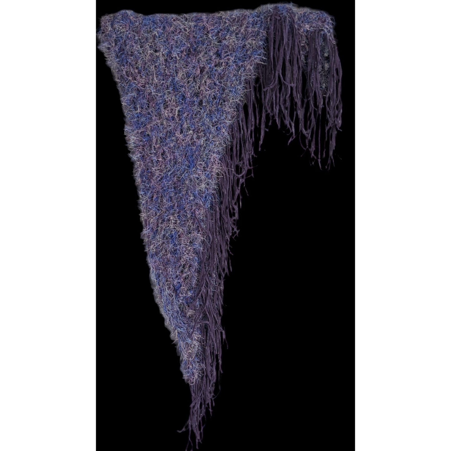 Whimsygoth Handmade Vintage Eyelash Yarn Triangle Shawl With 6-Inch Fringe Purple And Blue 56" X 23"