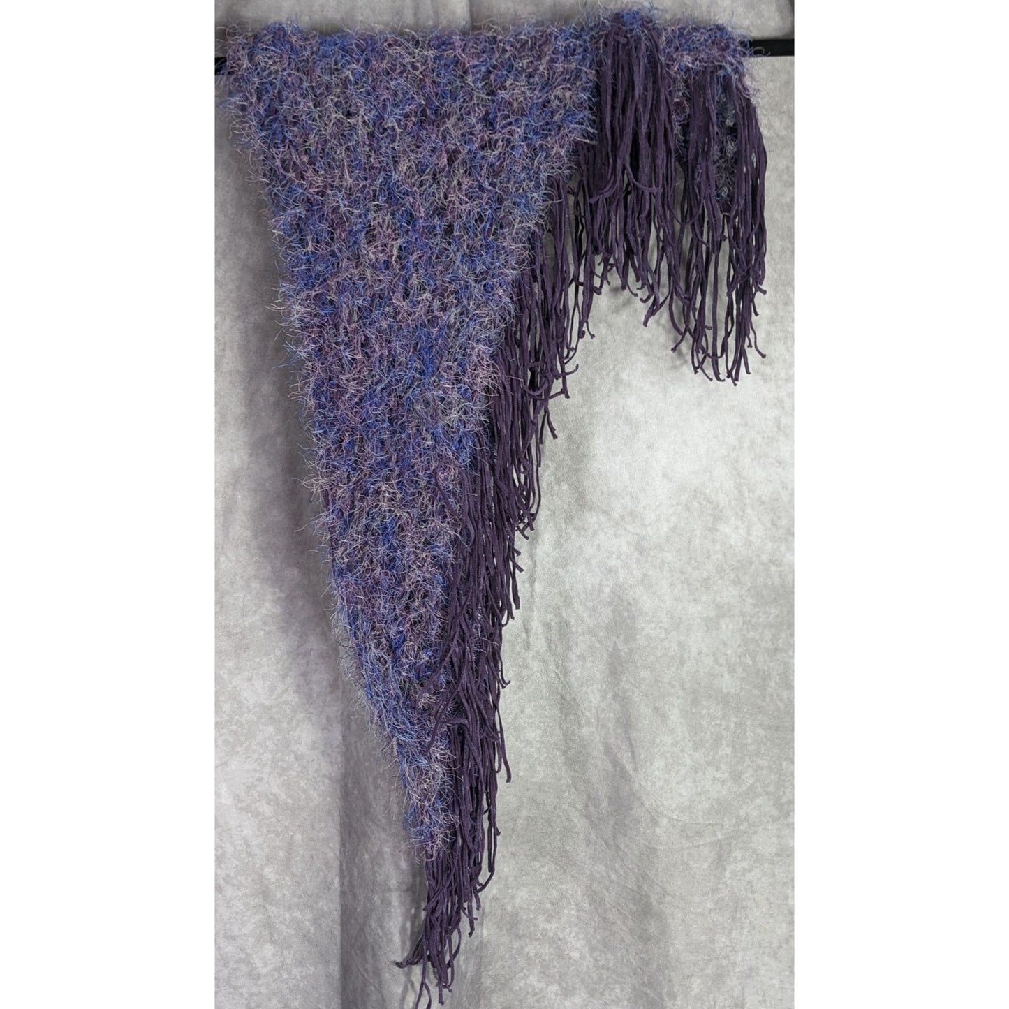 Whimsygoth Handmade Vintage Eyelash Yarn Triangle Shawl With 6-Inch Fringe Purple And Blue 56" X 23"