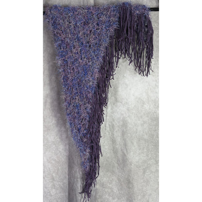 Whimsygoth Handmade Vintage Eyelash Yarn Triangle Shawl With 6-Inch Fringe Purple And Blue 56" X 23"