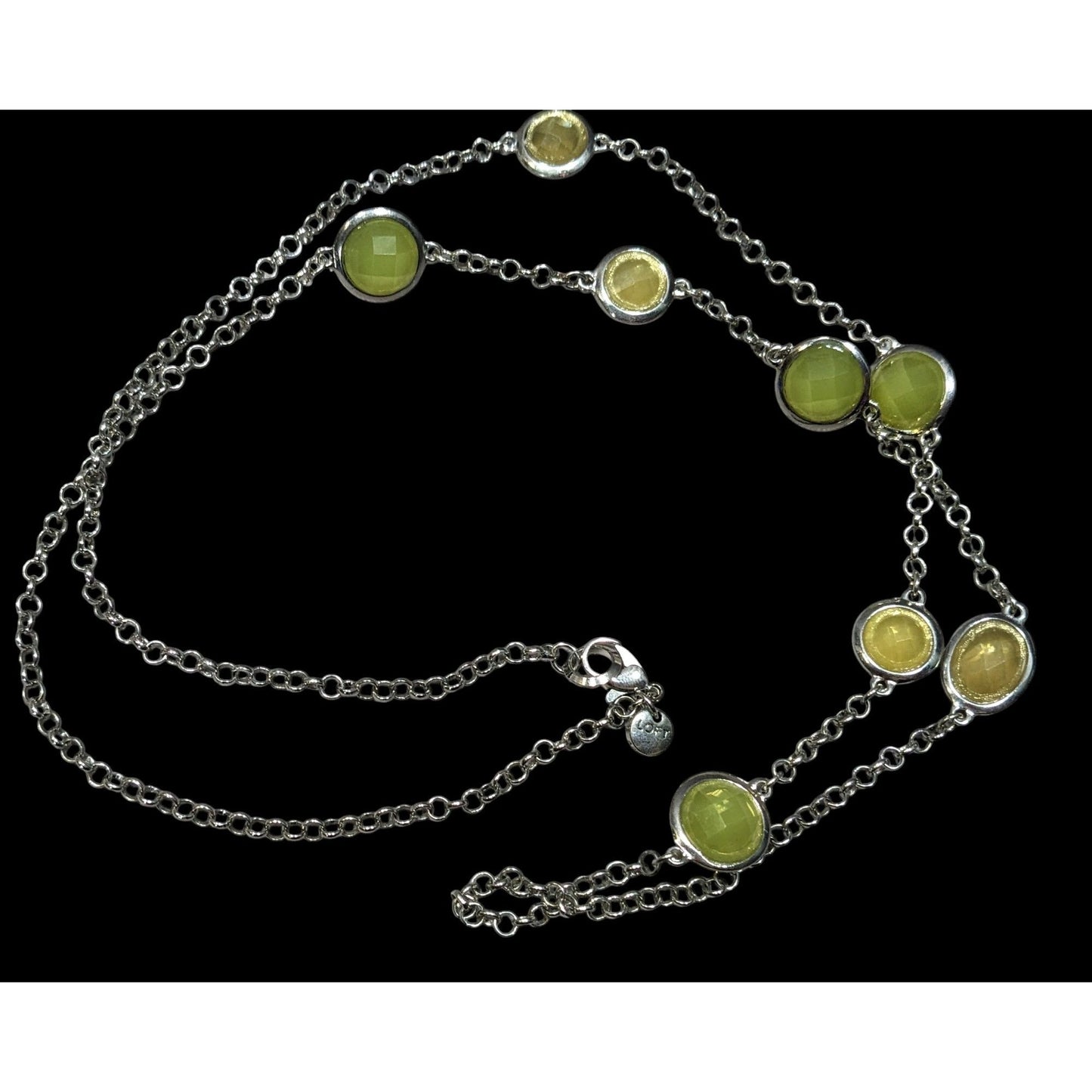 Loft Green And Yellow Gemmed Station Necklace On Silver Tone Rolo Chain