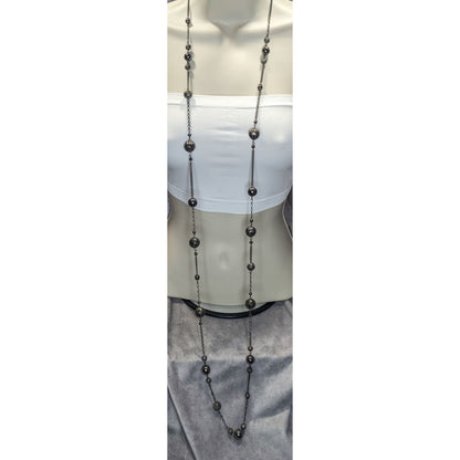 Y2k Going Out Gunmetal-Tone Long Station Necklace With Hollow Beads