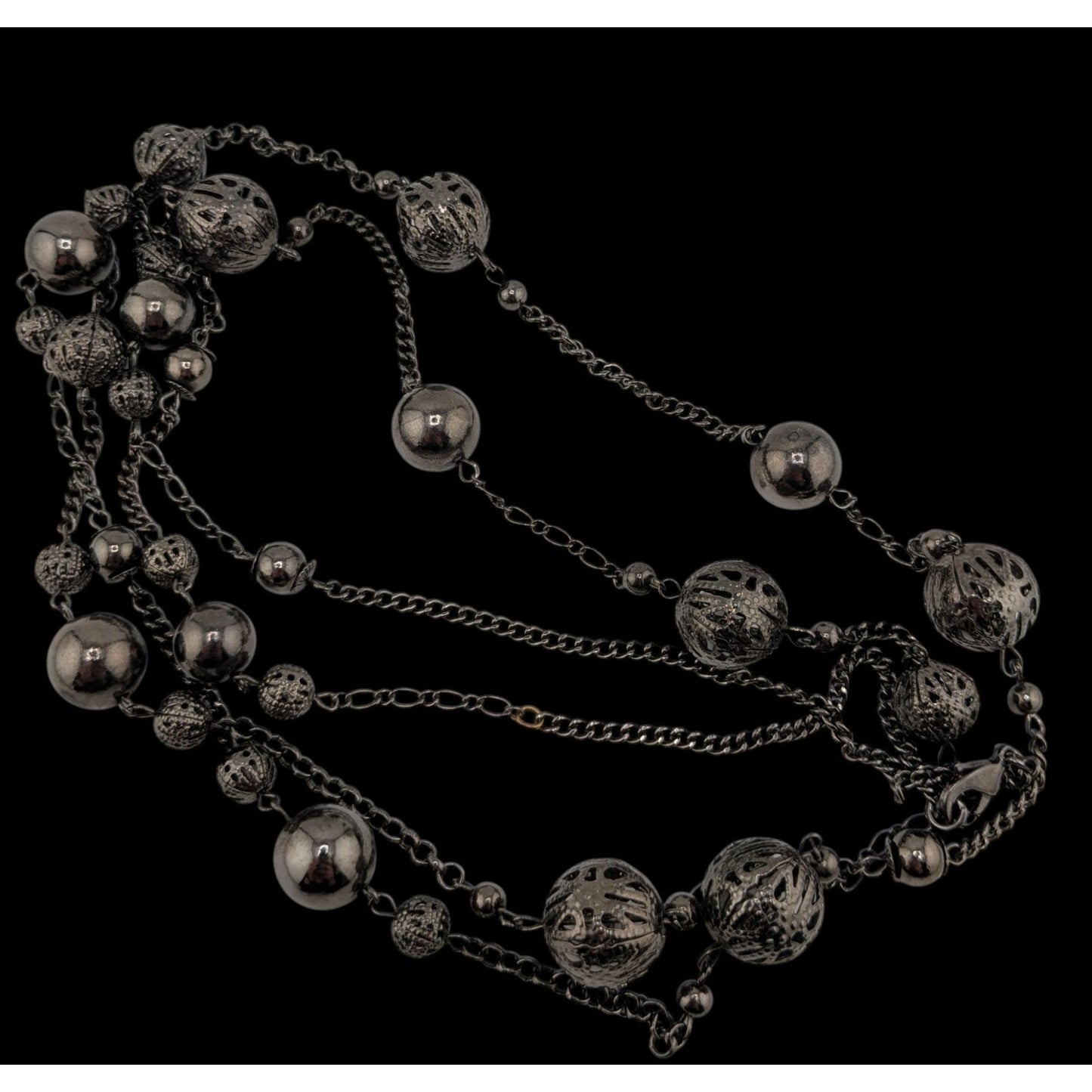 Y2k Going Out Gunmetal-Tone Long Station Necklace With Hollow Beads