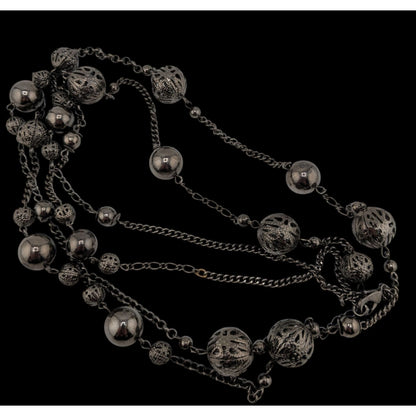 Y2k Going Out Gunmetal-Tone Long Station Necklace With Hollow Beads