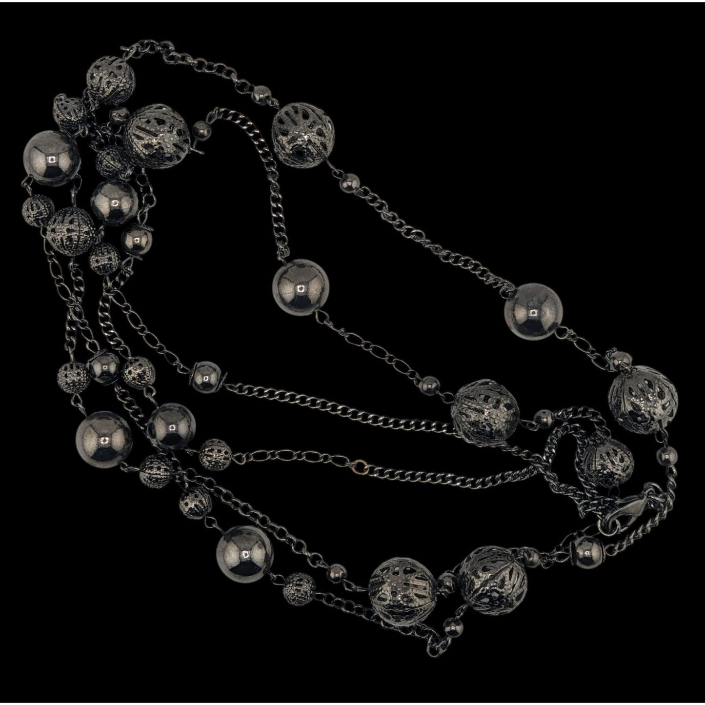 Y2k Going Out Gunmetal-Tone Long Station Necklace With Hollow Beads