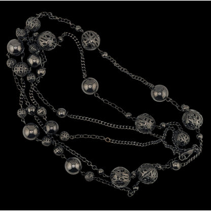 Y2k Going Out Gunmetal-Tone Long Station Necklace With Hollow Beads