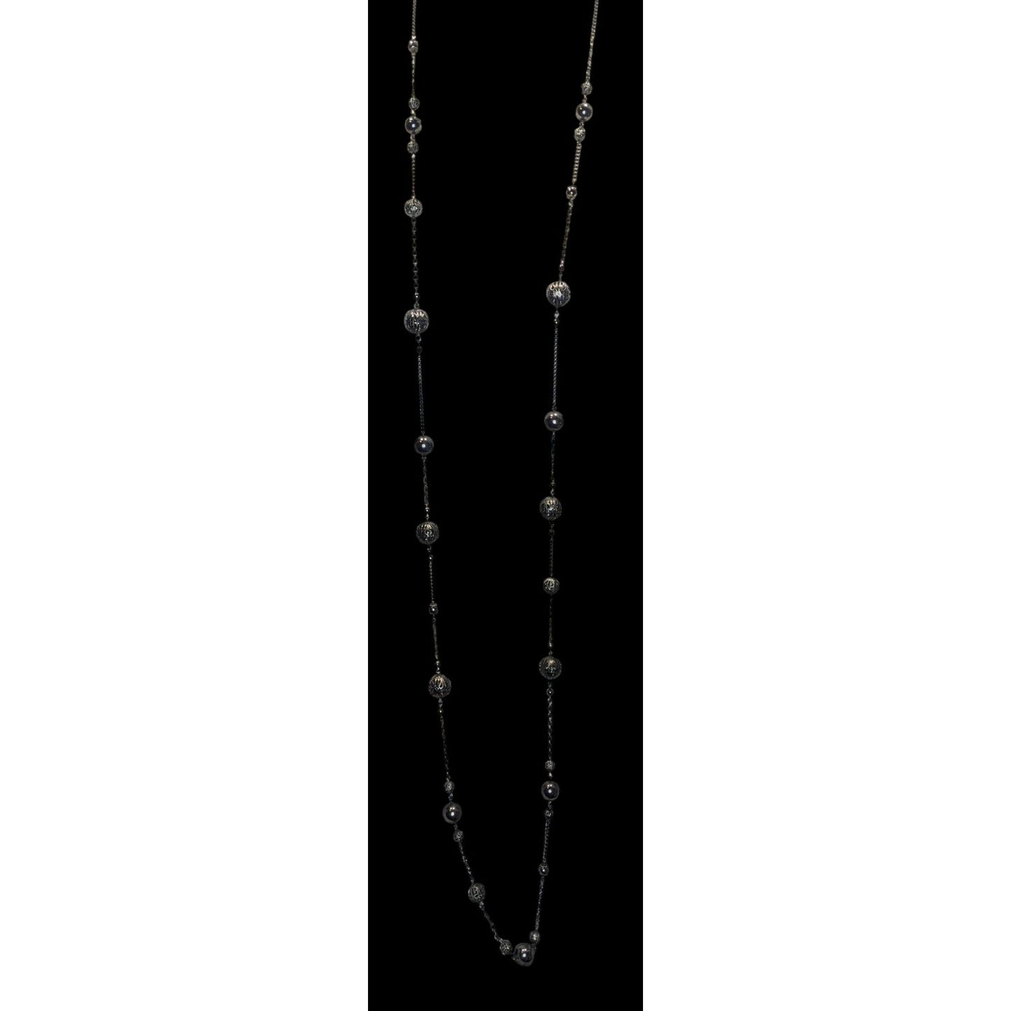 Y2k Going Out Gunmetal-Tone Long Station Necklace With Hollow Beads