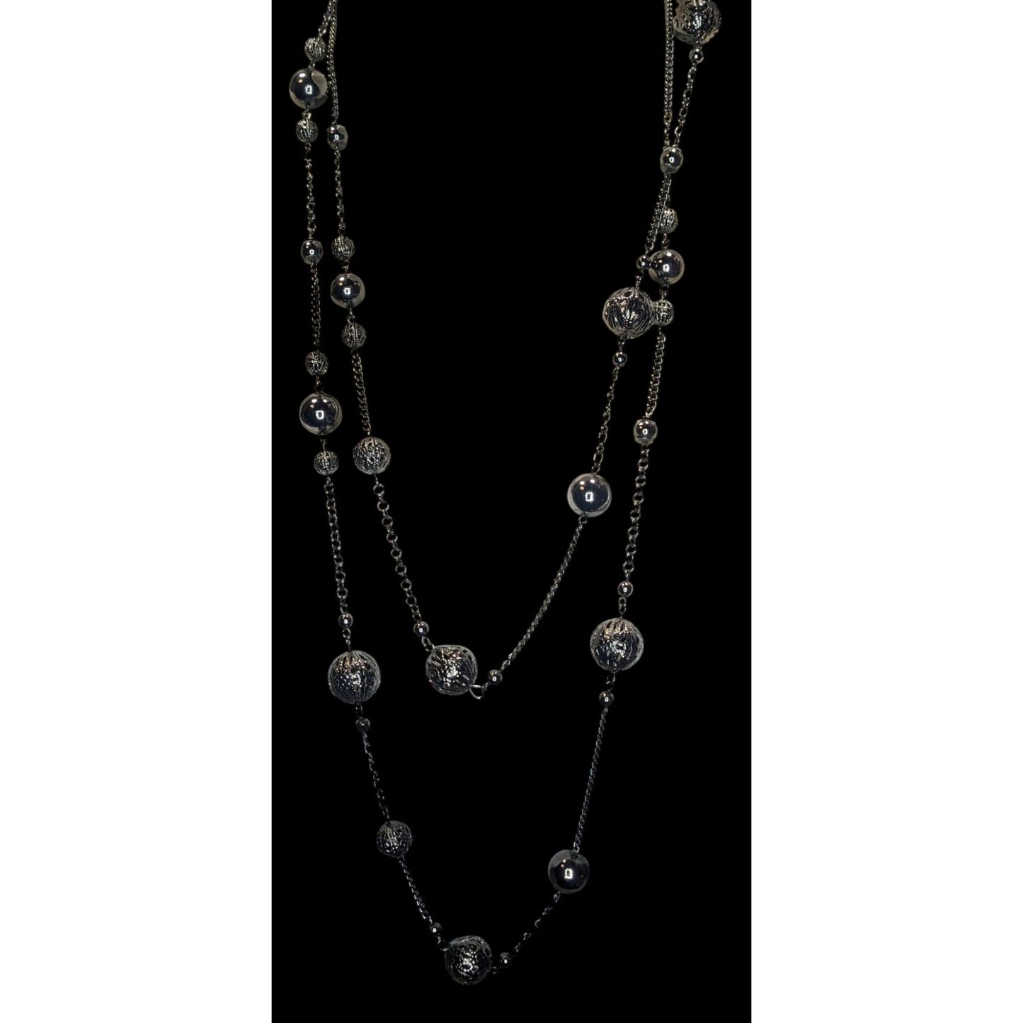 Y2k Going Out Gunmetal-Tone Long Station Necklace With Hollow Beads