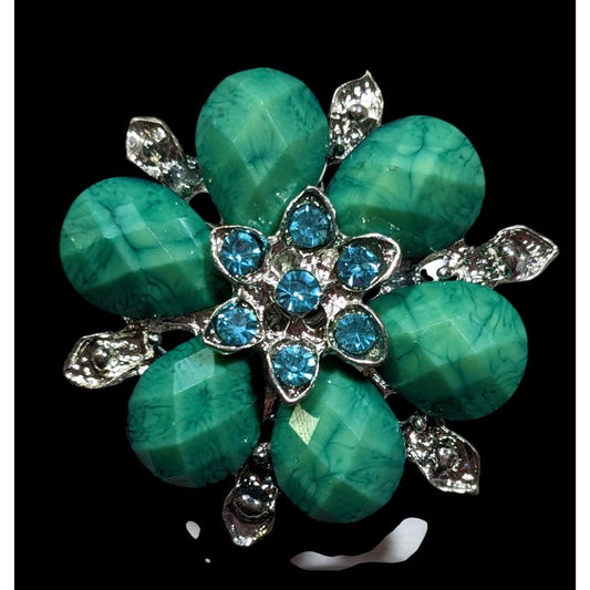 Fairycore Floral Glam Green And Silver Tone Adjustable Ring