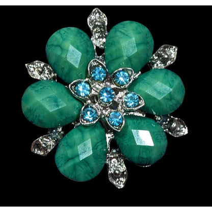Fairycore Floral Glam Green And Silver Tone Adjustable Ring